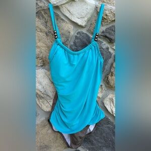 Venus One Piece Swimsuit Sz 8 Ruched Slimming Pool Blue Resort Beach Bra Cups